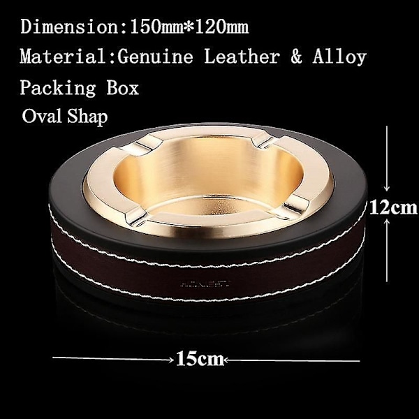 Lyxig Oval Guld & Silver Cigarraskkopp Läder Metall Askkoppar Rökning Kontor Bordsaccessoarer