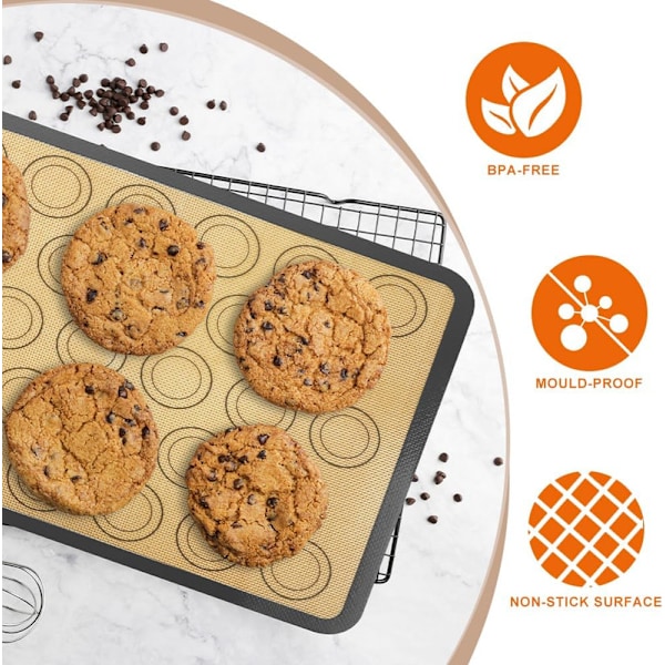 Silikonbakematter for Makroner, 42 x 29,5 cm, 2 stk. Tykke Silikonbakematter, Sklisikre, Vaskbare, Gjenbrukbare Bakeplater for Makroner/Kaker/Brød 42*29,5CM-Macaron