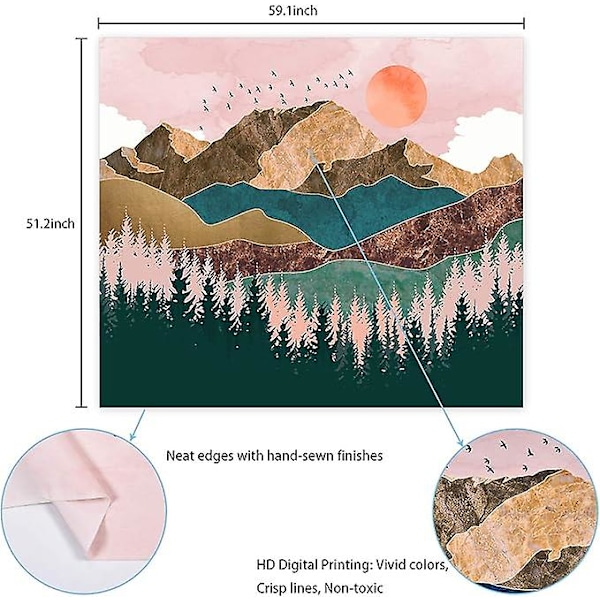 Bjerg-Vægtæppe Skov Træ Vægtæppe Solnedgang Vægtæppe Natur Landskab Vægtæppe Værelse Væghæng (51.2 x 59.1 tommer)