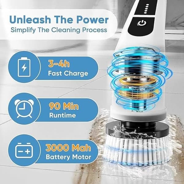 7-in-1 Electric Cleaning Brush – Cordless, with 7 Replaceable Brush Heads, Adjustable Handle & Type-C Charging