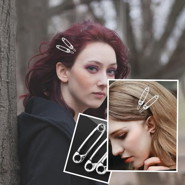 15 stk Goth Hårspenner, Goth Hårnåler Sett Goth Hårtilbehør Gotisk Tilbehør Goth Tilbehør for Kvinner, Sikkerhetsnålformet Hårspenne (Sølv)