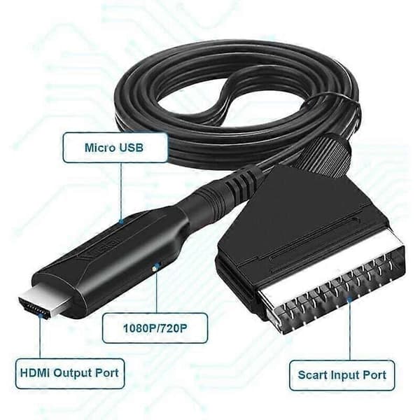 SCART til HDMI-kabel. SCART til HDMI-adapter. Alt-i-ett SCART til HDMI-konverter