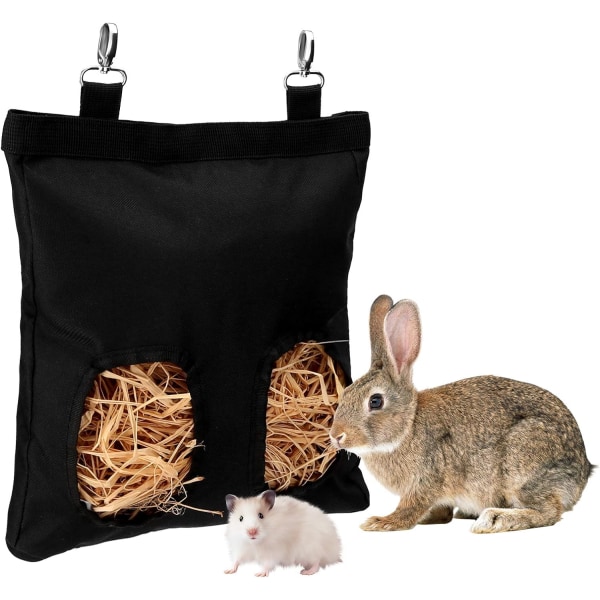 29,2x23,2x3,5 cm marsvin hø foderpose kanin hø taske hængende foder taske, perfekt til små hø spisende dyr (sort)