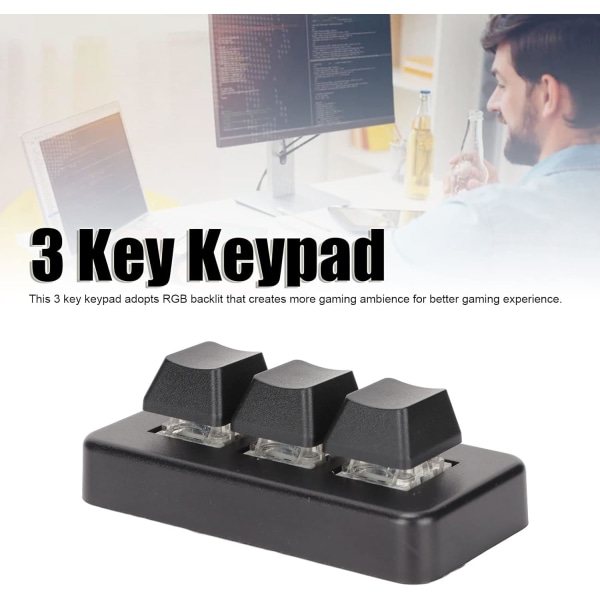 Mini Makro Mekanisk Tastatur, 3 Taster USB Interface, Mini Mekanisk Programmerbart Genvejstastatur med farverigt RGB baggrundsbelysning