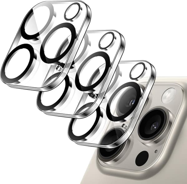 Kameralinsskydd för iPhone 15 Pro / 15 Pro Max, 9H härdat glas, anti-rep (kompatibel, 3-pack)