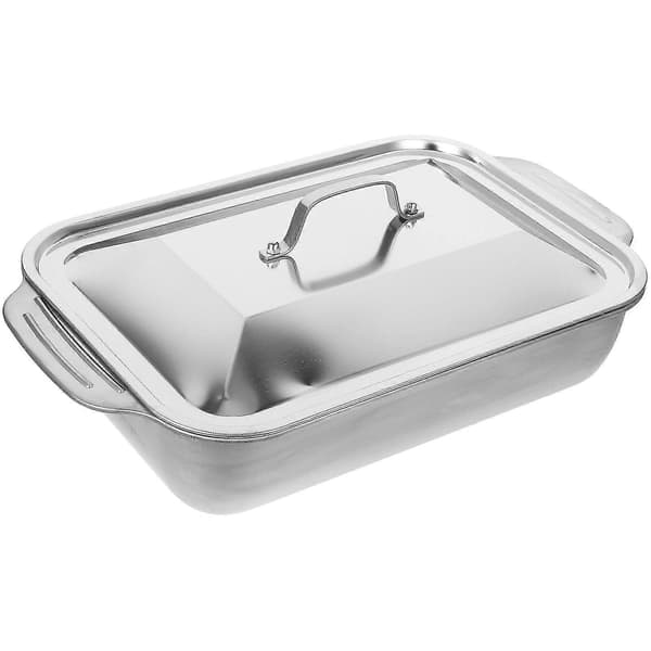 1 sæt rustfrit stål grillet fiskefad bærbar stegepande rektangulær bakke med låg