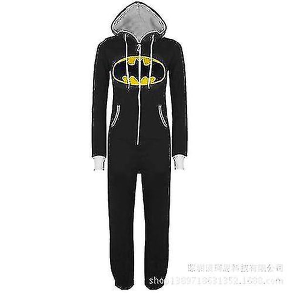 Ny Voksen Superhelt Cosplay Pyjamas Unisex Blå Svart Flaggermus Mønster Rolle Onesie Høst Vinter Hettematte En Del Soveklær Hjemmetøy Høy Kvalitet Black L