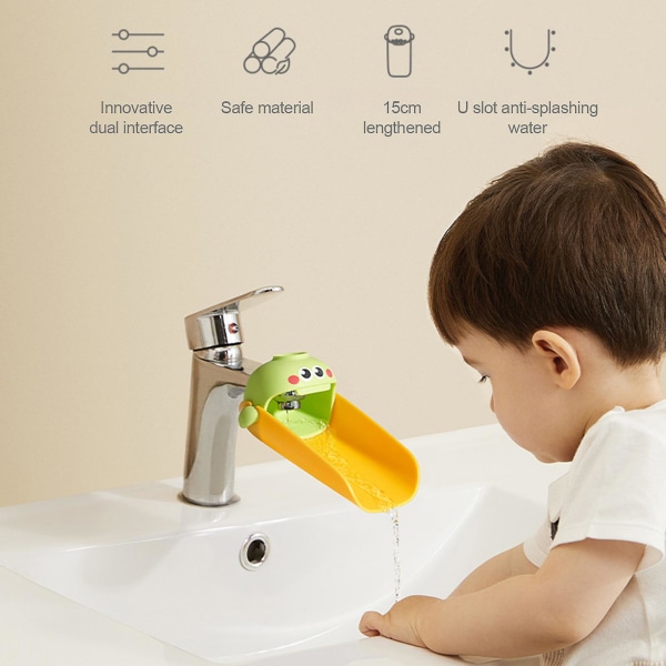 Børnehaneforlænger tegneserie Udvidet U-formet Effektiv vandafledning Børn Håndvask Stænksikker badeværelse Køkkenvask Vandhaneforlænger Pink