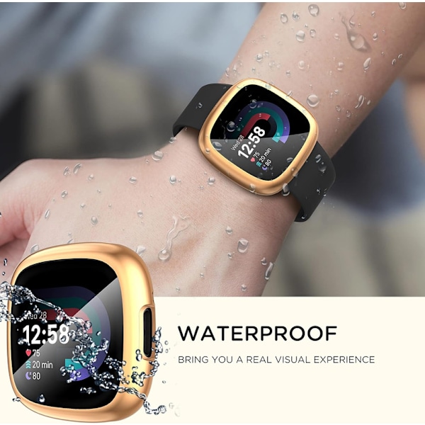 Diruite 4-pak etui til Fitbit Versa 4/Sense 2 skærmbeskytter, HD stødabsorberende blødt TPU fuld beskyttelse skærmbeskyttelsesetui til Fitbit V Black+Silver+Rose Gold+Clear