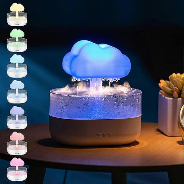 Regnsky-luftfugter Vanddryp 200ml, Led Sky Regn Aromaterapi Æterisk Olie Diffuser Natlys 7 Farver Afslappende Sengelampe white