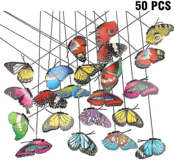 Erä 50 värikästä 7 cm perhosta puutarhakoristeluun