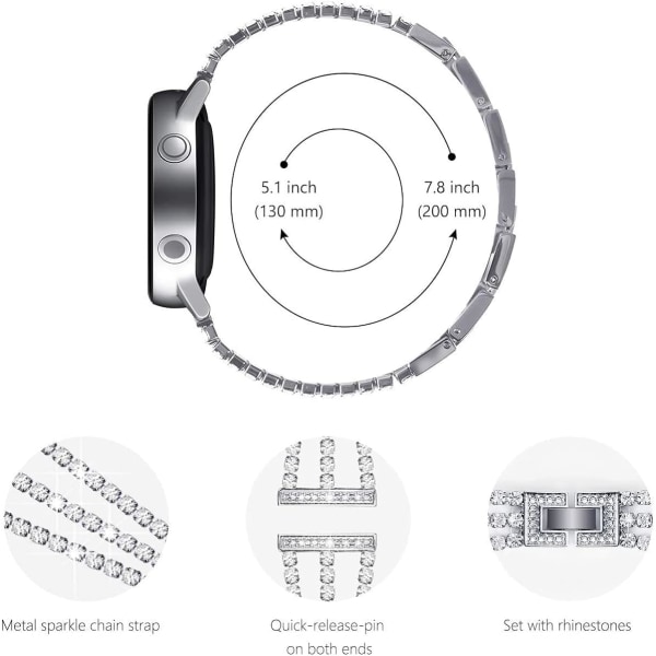 Samsung Galaxy Watch 4 40mm 44mm, Bling kelloranneke Naisten kristalli tekojalokivi ruostumaton teräs metallikorvaushihna Classic 42mm Classic 46mm (20mm)