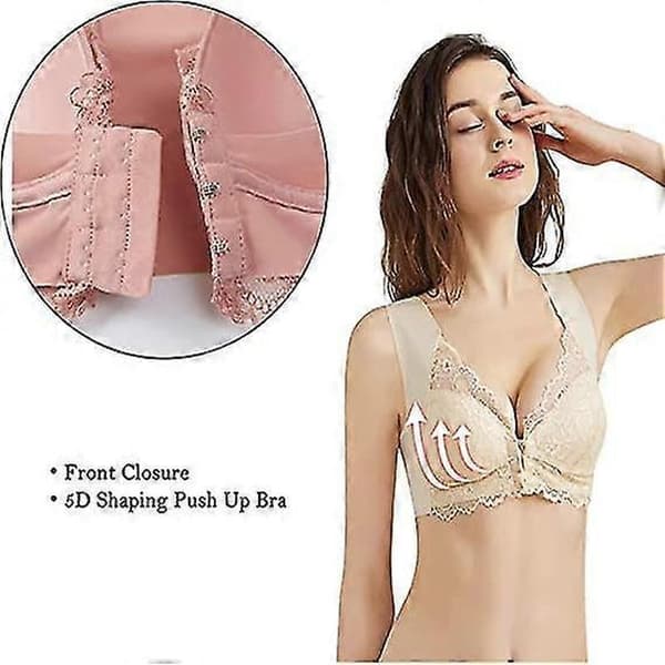 Dam Plus Size Frontknäppning Spets Hållningskorrigerande BH Bekväm Sömlös Full Coverage BH Black 5XL