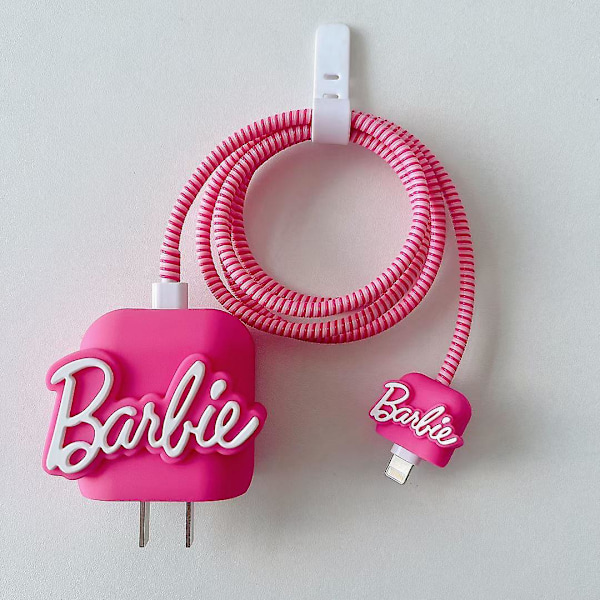 Rosa Barbie-kabelskydd för iPhone-laddare, Kawaii 3d Barbie-design datakabelbit USB-laddare datalinje telefonsladdningsskydd