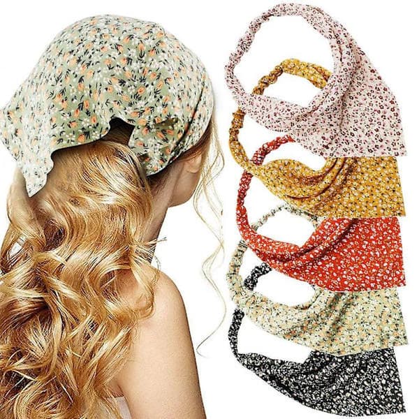 Blommigt hårband - 5 st hårbandanas, chiffong Bohemisk stil