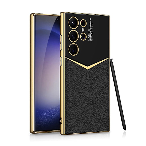 För Samsung S24 Ultra Skal Äkta Läder Bakstycke Ultratunt Hård Stötfångare För Samsung Galaxy S24 Ultra Skal Kameraskydd black