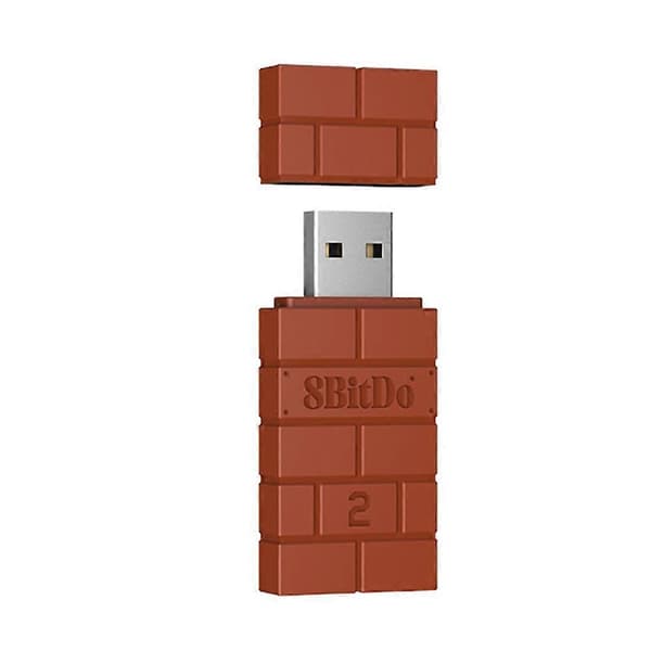 8BitDo USB trådløs Bluetooth-adapter 2-modtager til NS Switch 1, 2 PS1 Mini Windows til PS4 PS5 Xbox Series X/S Håndtag Rød Brick red