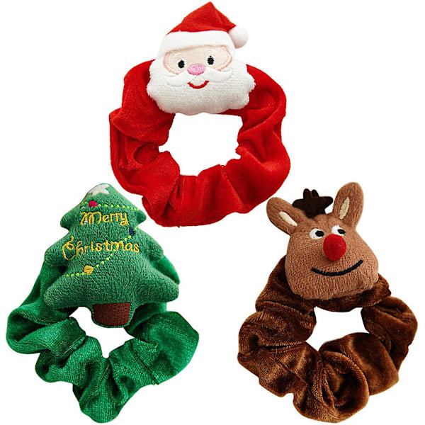 3pcs Hair Elastic Scrunchy Hair Ties Christmas Hair Rings Christmas Hair Accessories As Shown 13X10cm