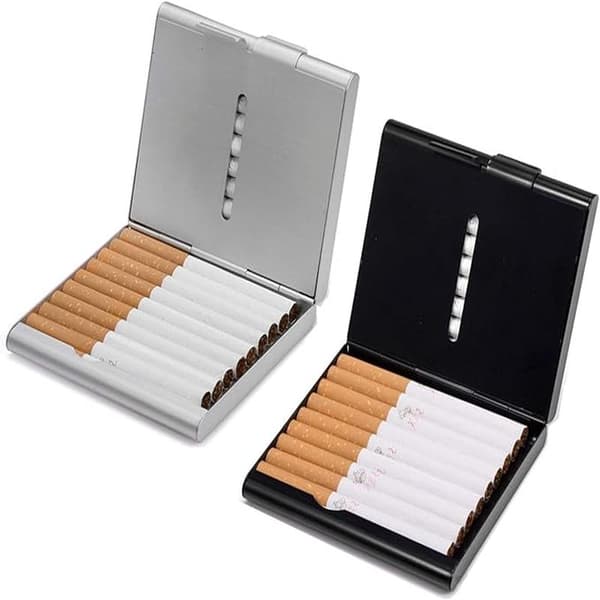 2-pack ultratunna, lätta cigarettetui i rostfritt stål (a