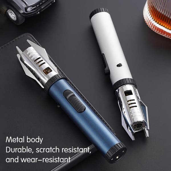 Camping Outdoor Windproof Straight Flame Lighter Adjustable Red Flame Inflatable Lighter for Grilling BBQ Black