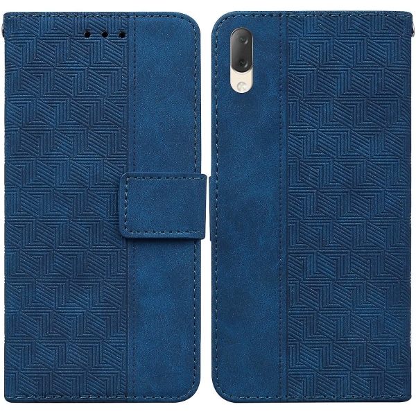 Yhteensopiva Sony Xperia L3 Case Premium Pu -nahkaisen geometrisen kohokuvioidun läppätyn lompakon cover jalustan kanssa - sininen