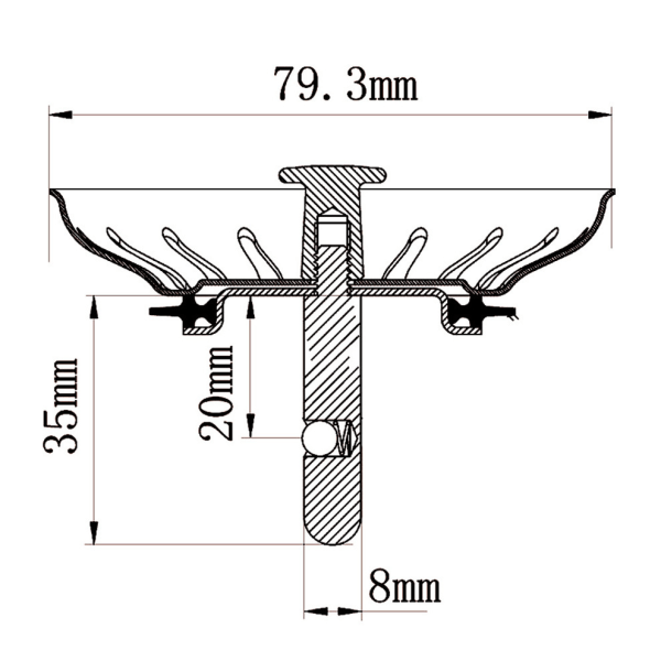 Vasksil, avløpsplugg for fortykningssil for kjøkken i rustfritt stål, størrelse for vasker 79-82 mm (diameter: 80 mm)