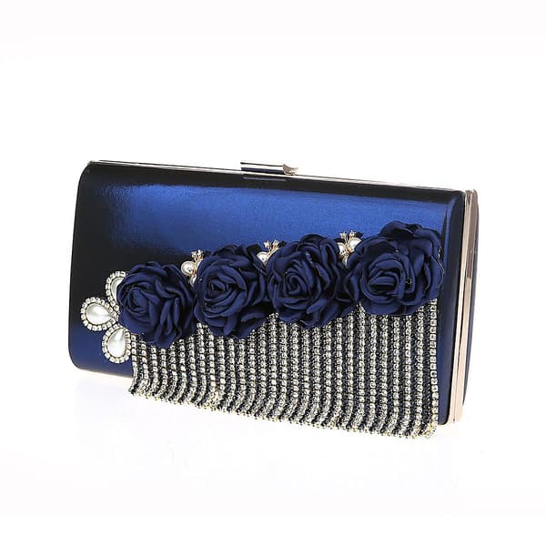 Bryllupsfest Blomster Aftentaske Navy Blue