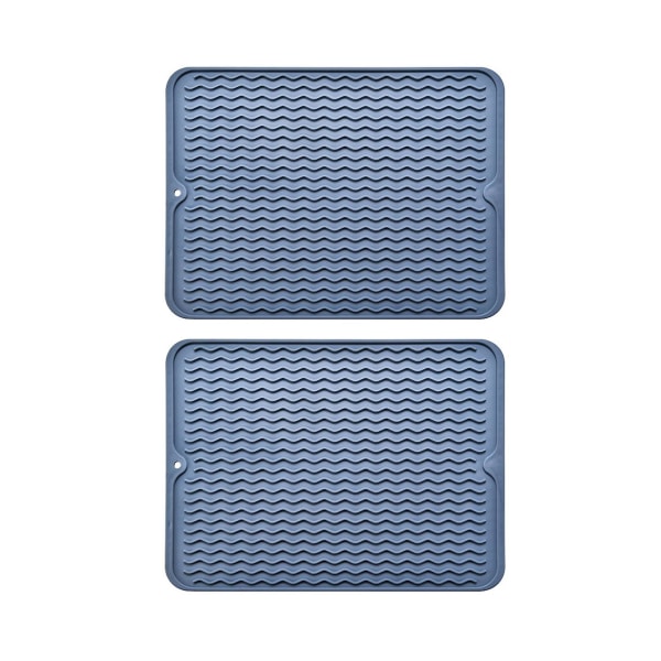 2 stk silikon tørkematte Anti-skli varmebestandig rektangel tallerken Tallerken Servise Avløpsbeskyttelsespute Benkeplate Dekkematte Kjøkkenutstyr Blue