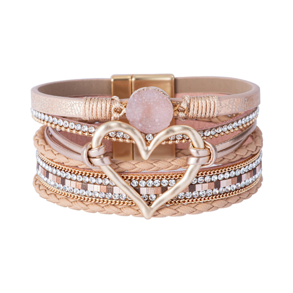 Magnetisk Spænde Boho Wrap Armbånd Læder Manschet Armbånd Perle Armbånd Til Kvinder Stabelbar Uendelighed Armbånd Smykker pink