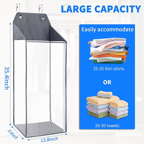 Stor Hengekleskurv, Over Dør Mesh Kurv med Glidelås for Skittentøy Organiserer, Sammenleggbar Vegg Hengekleskurv for Bad