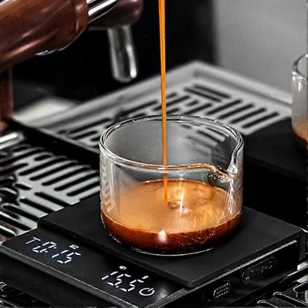 Kaffevåg med timer - 2 kg/0,1 g precisionsdigital våg för espresso & pour over, vattenflödeshastighet & förhållandeläge, automatisk tarering, touch-sensor White