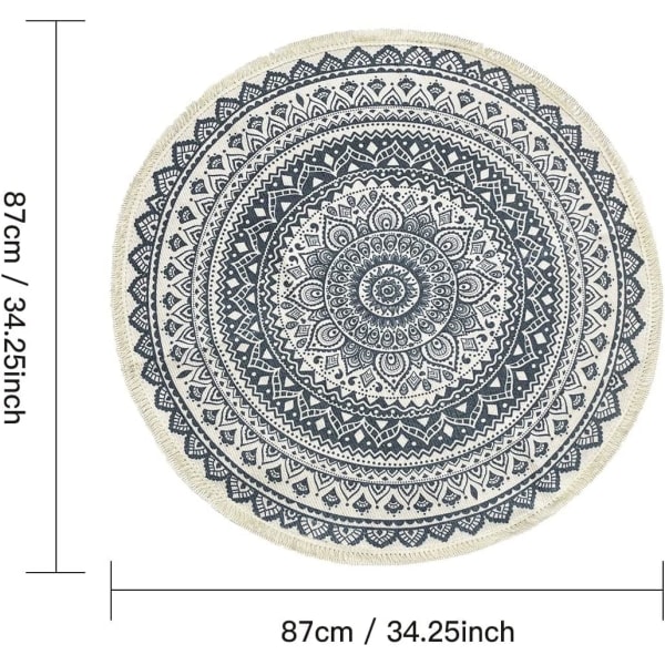 Håndvevd rund bomullsdekke med frynser 90 cm Vaskbar, absorberende trykket teppe for hjemmeinnredning Kjøkken Stue Soverom