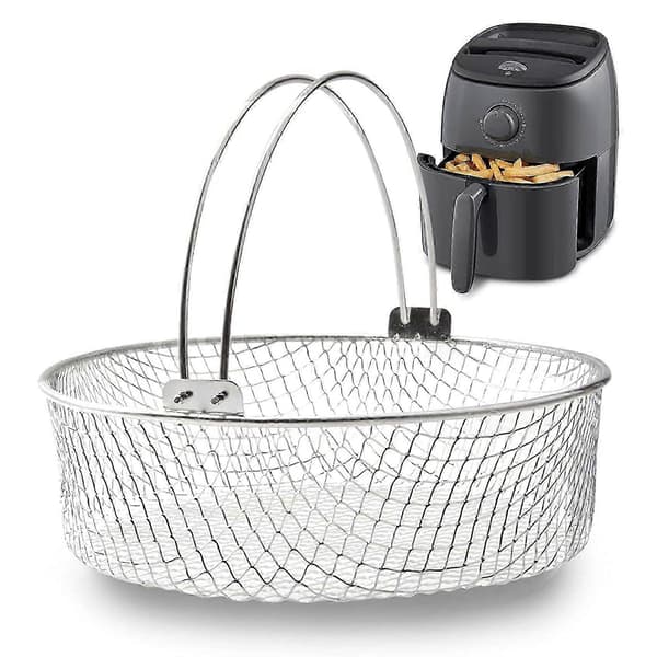 Airfryerkurv, dampkurv, 304 rustfrit stål netkurv til airfryer, airfryer tilbehør 8 tommer kurv