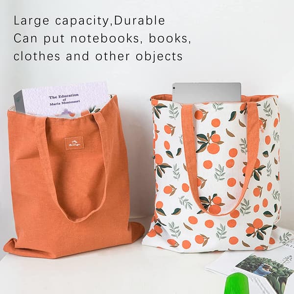 Dobbeltsidig bomull-lin tote bag handlepose bomull skulderveske vendbar lerret messenger bag for kvinner barn