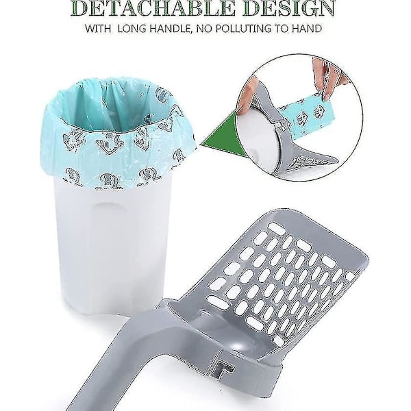 Premium kattesandspade med 90 refillposer, integrert avtakbar dyp kattesandspade med avfallsbeholder, kattesand null null ingen