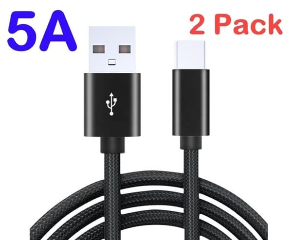 2-PAK Hurtigopladning 2M USB-C kabel /oplader / ladekabel Svart black