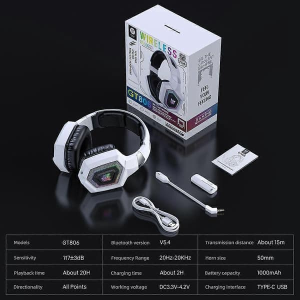 ONIKUMA GT806 Tri-modus Bluetooth 2.4G kablet E-sport spillhodesett White