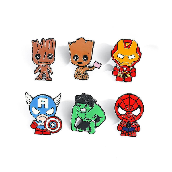 6pcs/set Superheros Brooch Pins Marvel Superheros Characters Pin For Backpacks Clothing Jackets Hats Decor ~JNNJV