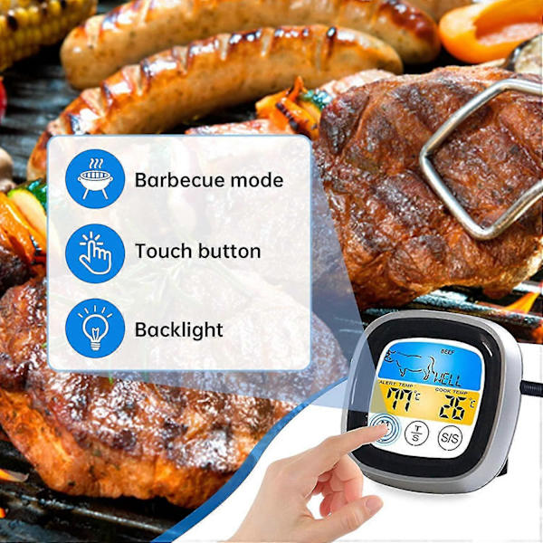 Digital kötttermometer, LCD-display BBQ-termometer med matlagningstimer för grill, ugn, BBQ, matlagning, rökare