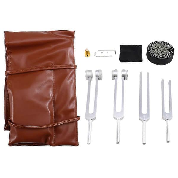 Stemmegafler til healing sæt 128Hz, 136.1Hz, 256Hz, 384Hz og aktivator til healing, lydterapi Silver