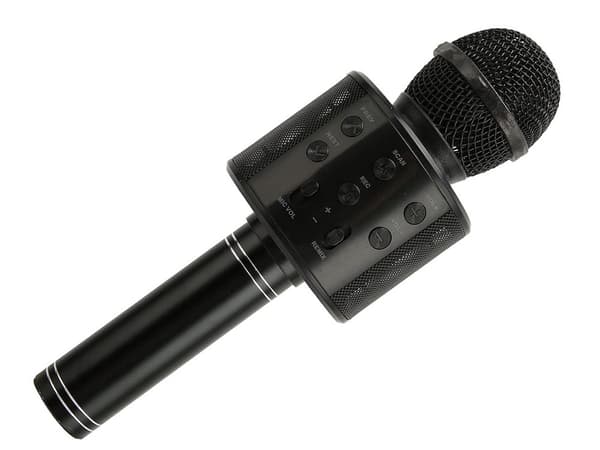 Langaton Bluetooth-karaokemikrofoni pyöreä kaiutin kotelolla, eri tilat Svart black