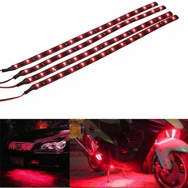 10 stk røde vanntette fleksible LED-strips for understellsbelysning til bil