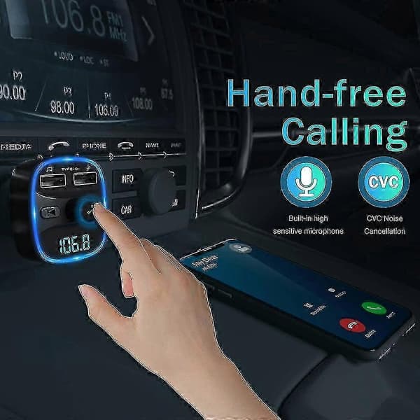 Bluetooth FM-sender for bil med håndfri samtale og 2 USB-porter