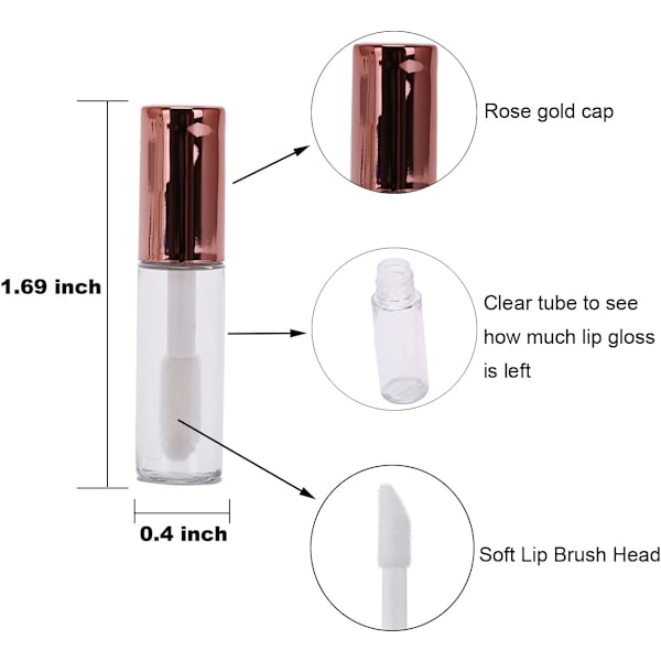 20-pack 1,2 ml Snygga Tomma Läppglansrör Behållare, Genomskinliga Mini Återfyllningsbara Läppbalsamflaskor med Gummiinsatser (4 Färger)
