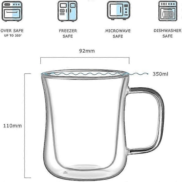 Dubbelväggiga Kaffeglas, Heilwiy 2x350ml Värmebeständigt Borosilikatglas Kaffe Present