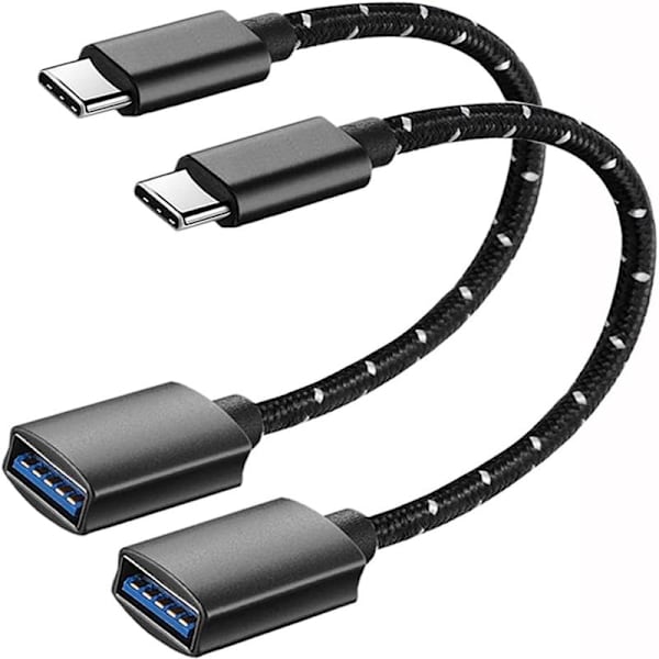 USB C til USB-adapter [2-pak], Type C til USB OTG-kabel, USB C han til USB A hun-adapter, kompatibel med iPhone 15 Pro/Max, MacBook Pro/Air, 180ml
