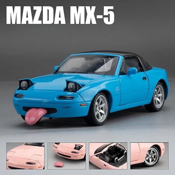 1/32 Mazda Mx-5 Miniature Diecast Mx5 Roadster Toy Bilmodell Ljud & Ljus Dörrar Öppningsbara Samling Present till Barn Pojke Barn Blue