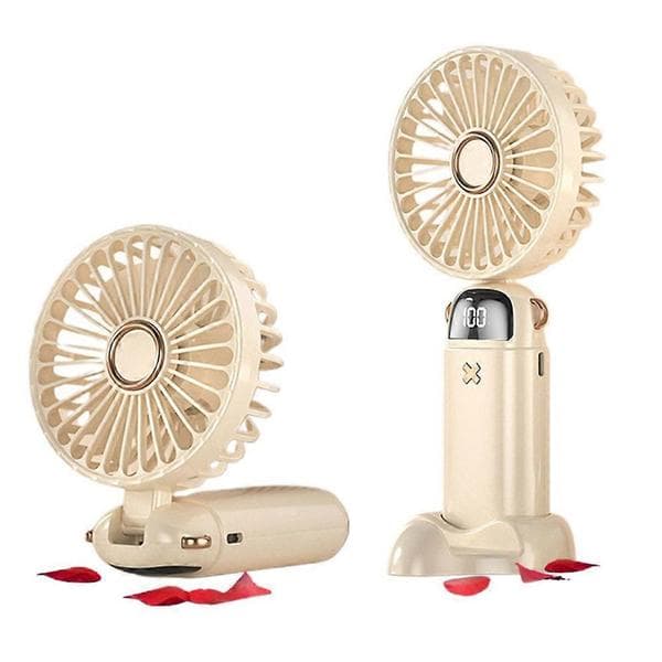 Håndholdt blæser med LED-display, foldbar, halsventilator, genopladelig, bærbar Beige One Size