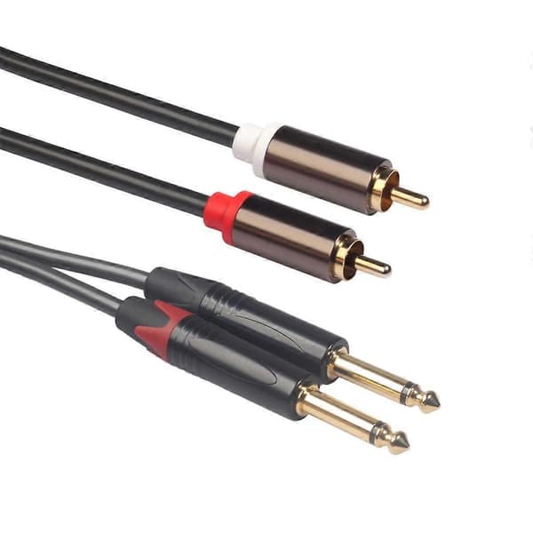 2X Dobbel 6.35 til 2rca Kabel 5ft, Dobbel 6.35mm 1/4 tomme Hann til 2 RCA Hann RCA
