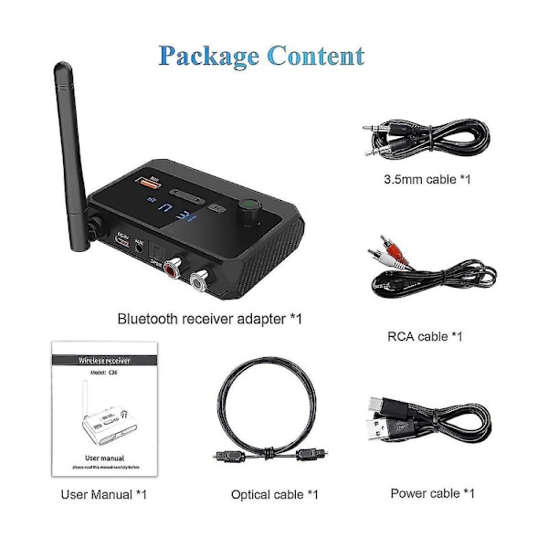 Bluetooth-adapter til stereomodtager - Bluetooth 5.3-modtager, trådløs lydadapter til hjemmestereo